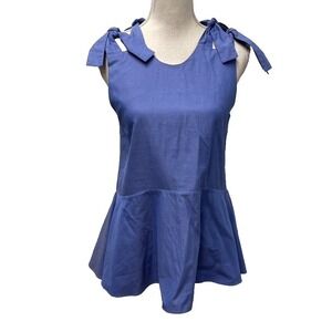 Fabiana Pigna Beatrice Blouse Peplum Top Womens Small Blue Tie Shoulder Coquette